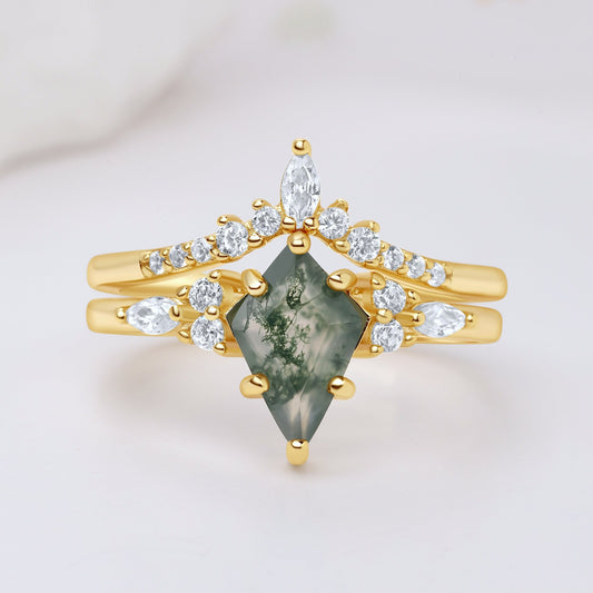 Kite Green Moss Agate 14k Gold Plated Women Ring