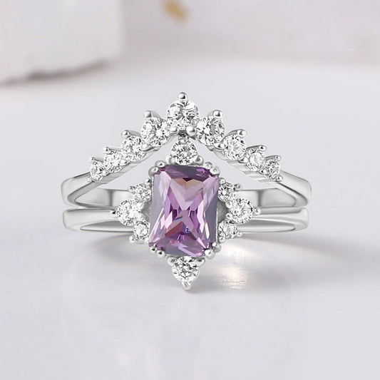 Emerald Cut Amethyst Sterling Silver Ring for Her