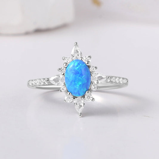 Blue Fire Opal Sterling Silver Ring for Her