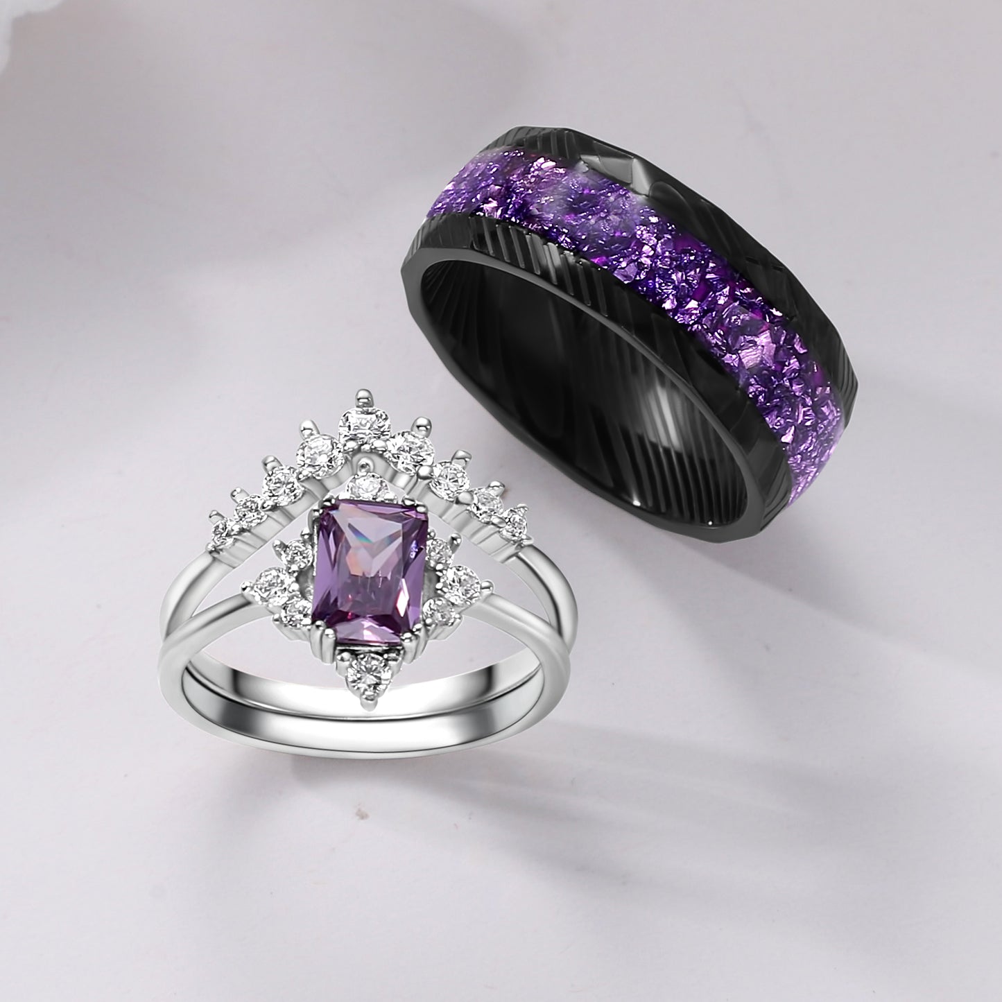 Emerald Cut Amethyst Sterling Silver Ring for Her