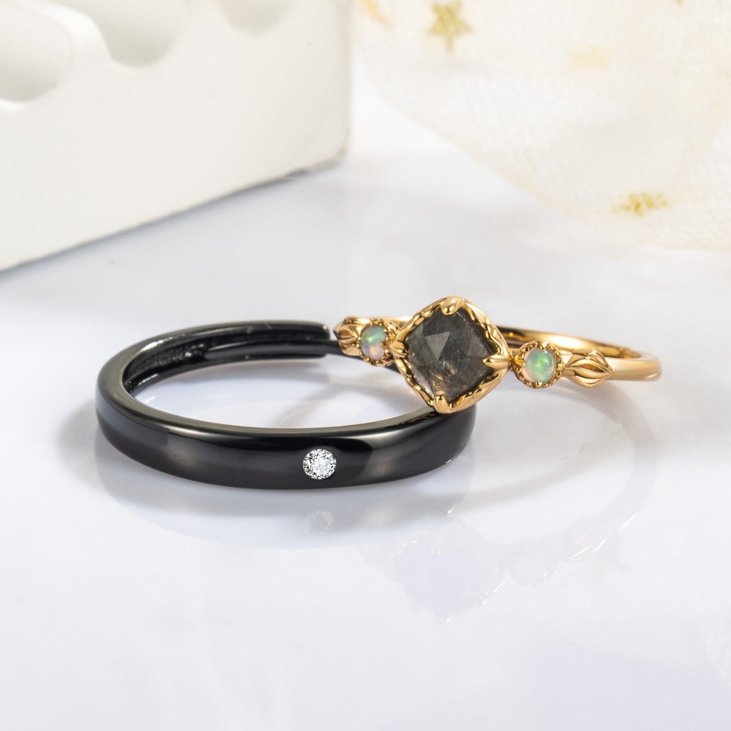 Labradorite with Fire Opal 10k Gold Finish Promise Ring