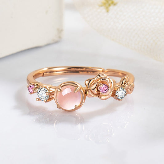 Natural Pink Quartz Rose Gold Finish Engagement Ring