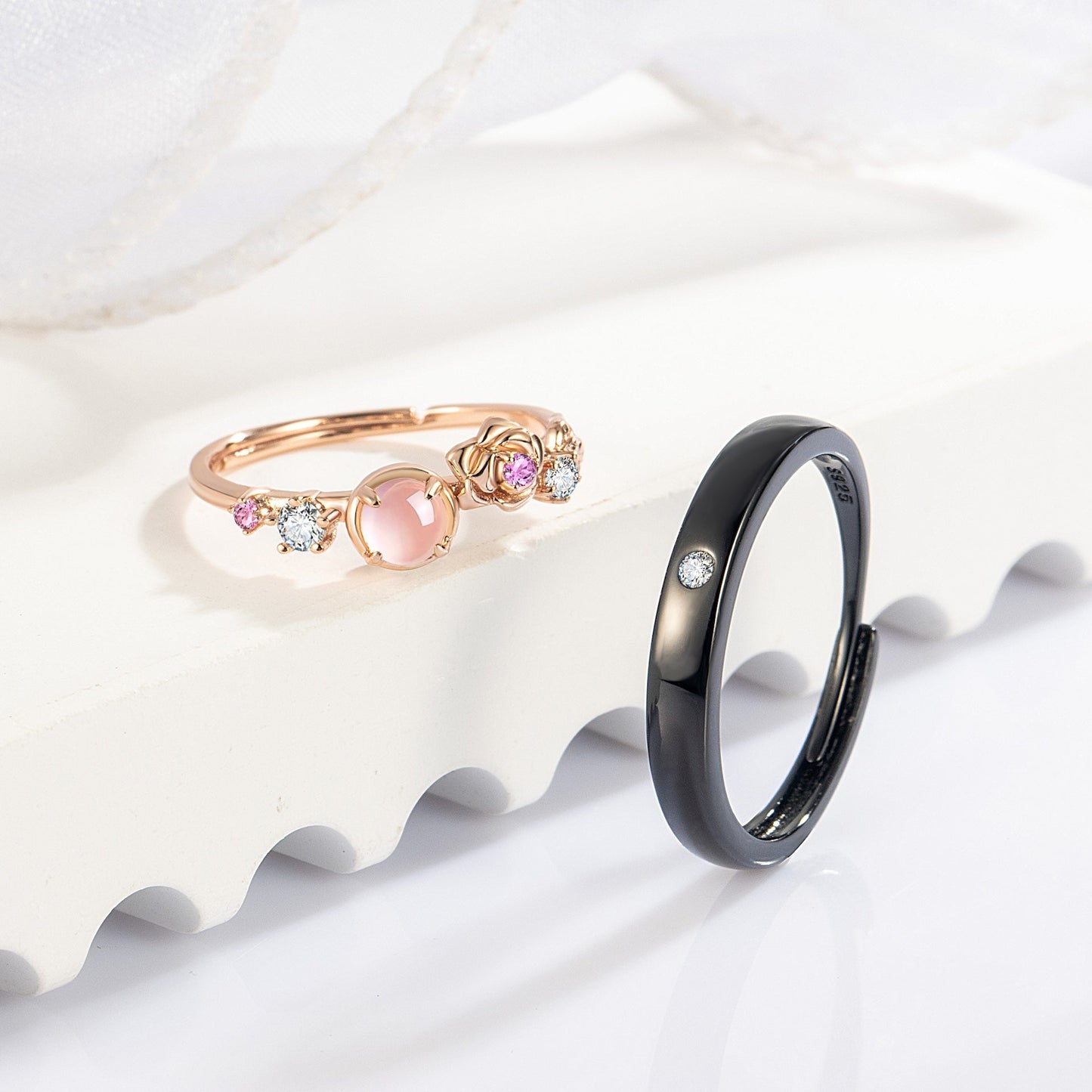 Natural Pink Quartz Rose Gold Finish Engagement Ring