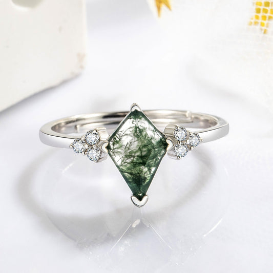 Kite Moss Agate Silver Promise Ring for Her