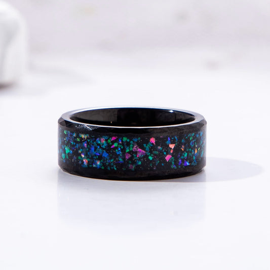 Galaxy Orion Nebula Sand Stone & Opal Tungsten Ring for Men