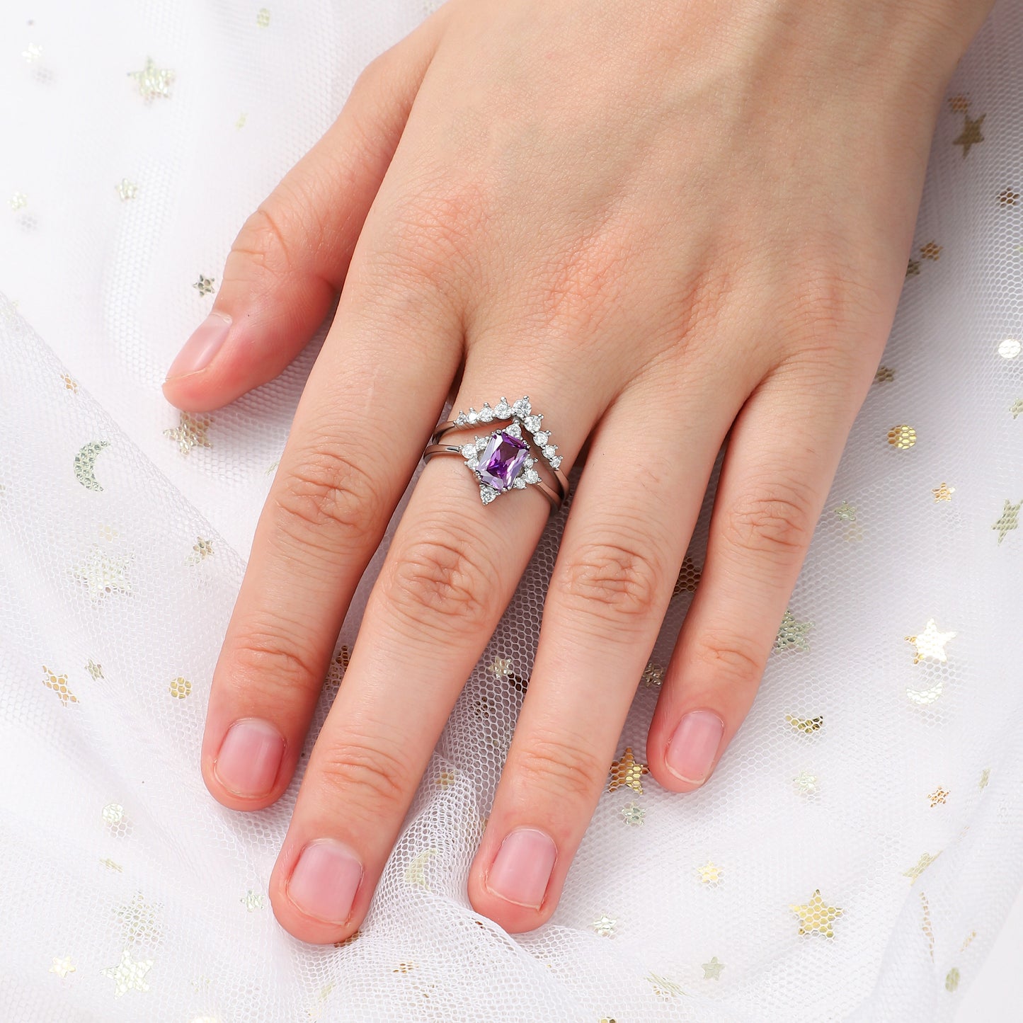 Crushed  Amethyst Birthstone Ring for Men