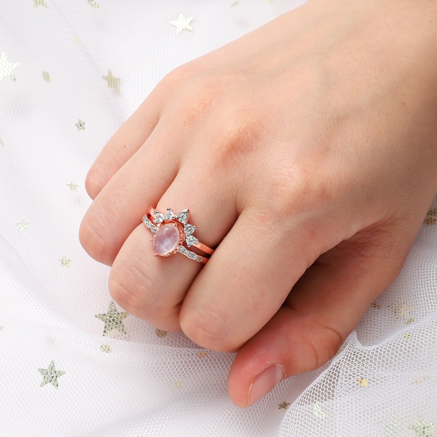 Natural Moonstone Rose Gold Vermeil Ring for Her