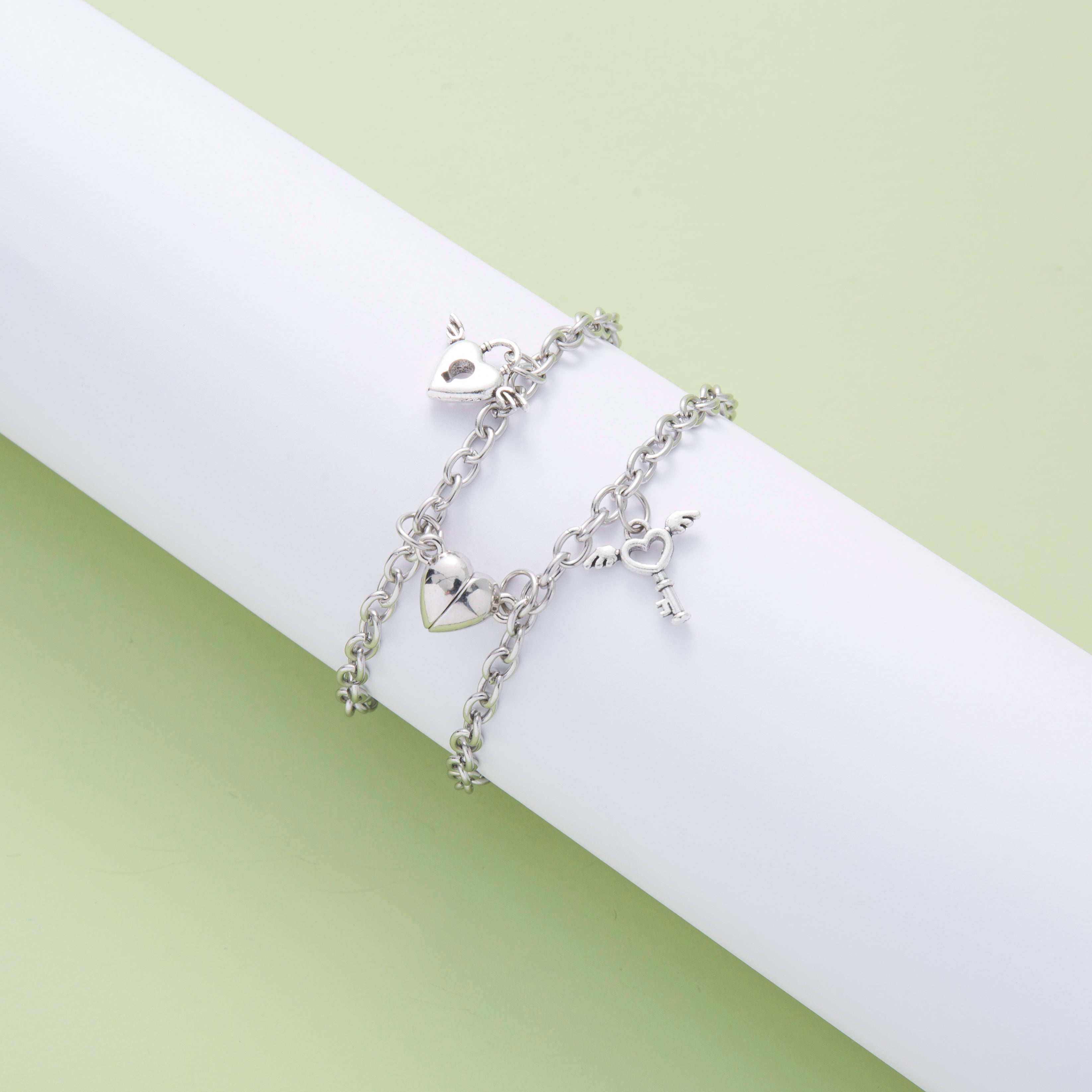 Yesbay 1Pc Key Lock Heart Charm Pendant Couple Bracelet Chain Bangle  Jewelry-White - Walmart.com